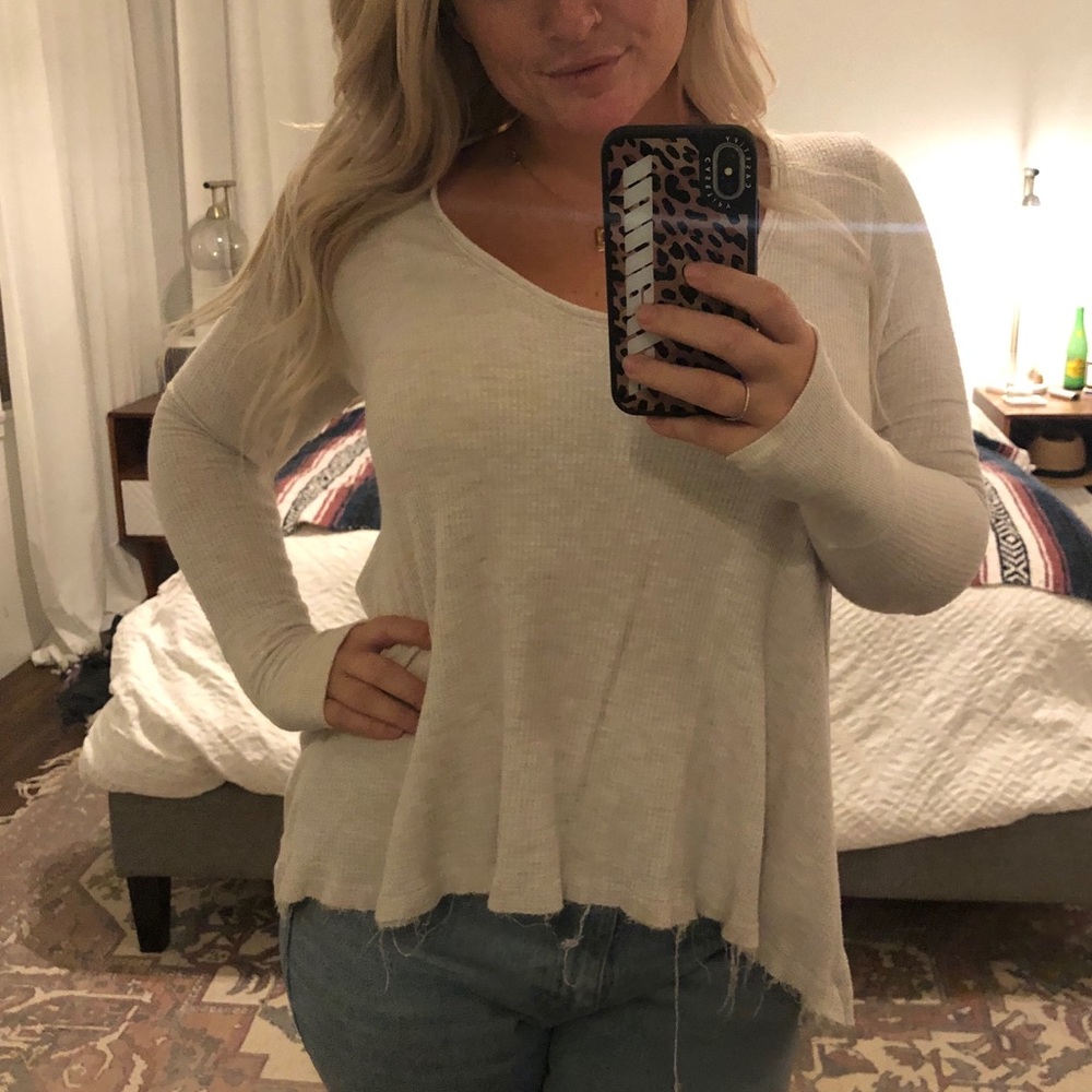 FREE PEOPLE Oatmeal Waffle Long Sleeve Sz S